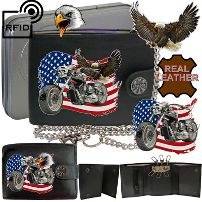 American Eagle Motorrad Geldbörse USA Echtleder personalisiert Herren Geschenkdose