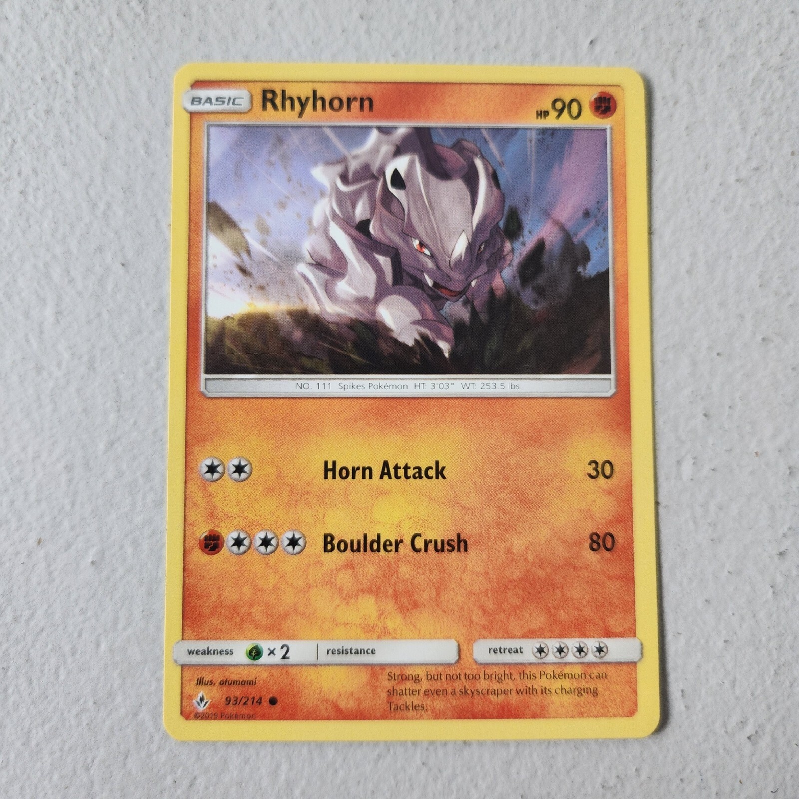 Rhyhorn 93/214 Sun & Moon Unbroken Bonds Common Pokemon Card 2019