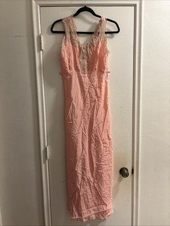 vintage lingerie pink sleeveless nightgown lace silk 1920's