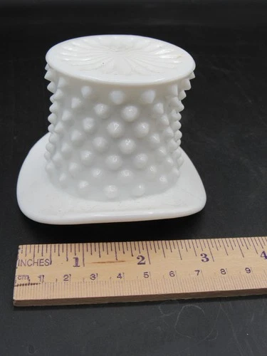 Vintage Fenton Milk Glass Hobnail Top Hat Trinket Dish