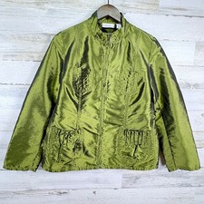 Chico's Chartreuse Green Lightweight Jacket Top Pockets Full Zip Coat Sz 1/US 8