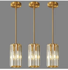 Gold 3-Pack Pendant Lighting Modern Pendant Light Mini Crystal Chandeliers...