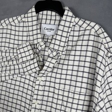 Corridor Mens Shirt XL Plaid Button Down Cotton Wool White Navy Made in USA