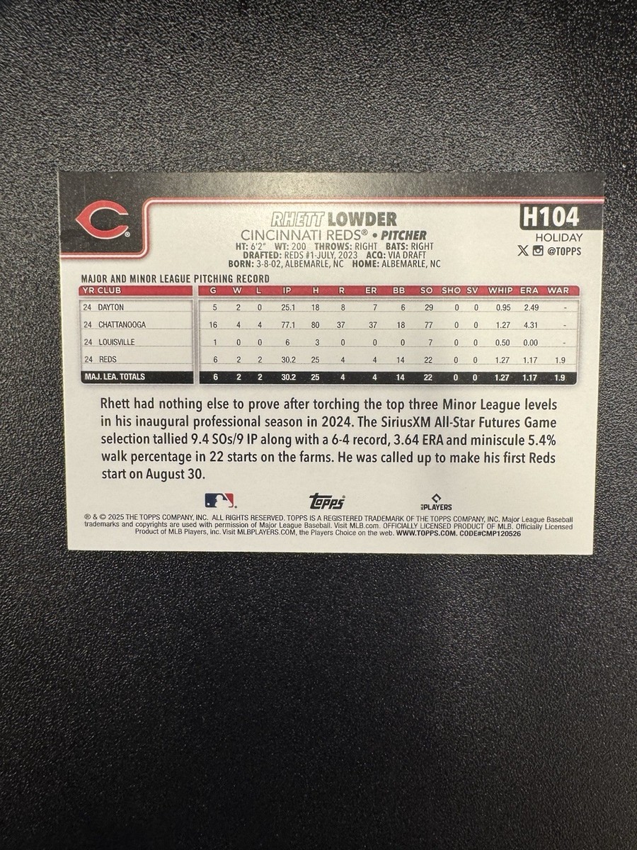 2025 Topps Holiday Rhett Lowder (RC) #H104 Reds | eBay