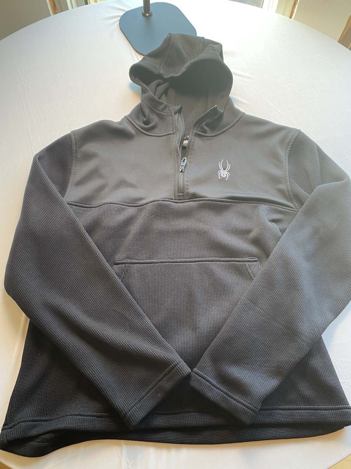 Spyder Men's Black Waffle Knit Fleece 1/4 Zip Hoodie Pullover Size Large