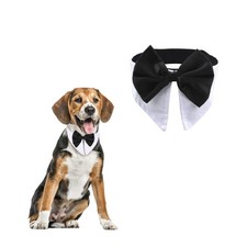 Formal Pet Bowtie Collar White Tuxedo Adjustable Fits 21.97-25 Inch Neck Dogs