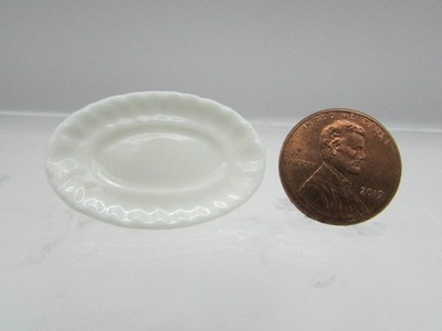 Dollhouse Miniature White Serving Dish Platter with Scallop Design White IM65516