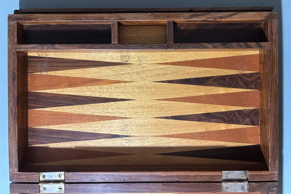 Vintage Wood Backgammon Set ~ Dice Checkers Briefcase Style 16"x10 3/4" ~ Read - Image 3 of 4