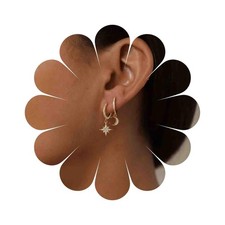 Boho Cz Moon Star Earrings Crystal Moon Huggie Hoop Earrings Paved Star Dangle E