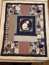 Handmade hand quilted baby crib quilt, For boy or girl kittens 36x44 cotton