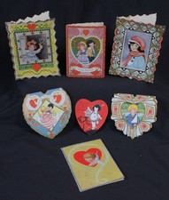 7 Vtg Valentines Cards Die Cut 1940s 1930s Whitney Made Carrington Lot Sweet