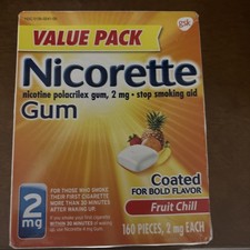 Nicorette Nicotine Gum Fruit Chill Flavor 4mg 160ct Stop Smoking Aid Exp12/2025