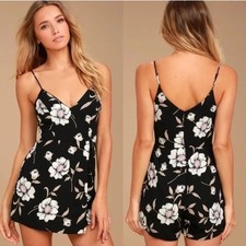 Lulu's Magical Meadow Black Floral Print Skort Dress Size Small Romper