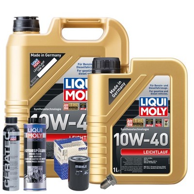 Motoröl 10W40 LIQUI MOLY 6L+MAHLE Ölfilter+Spülung+Cera Tec+Ölablassschraube