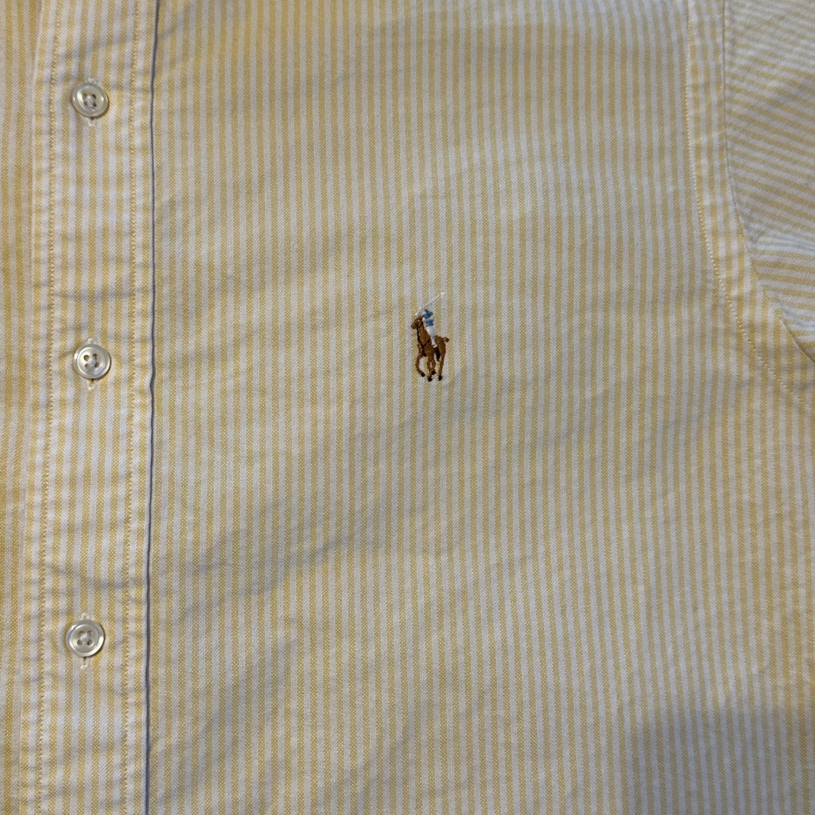 Polo Ralph Lauren Mens Yellow White Striped Seersucker Button Down Shirt XL thumbnail 8