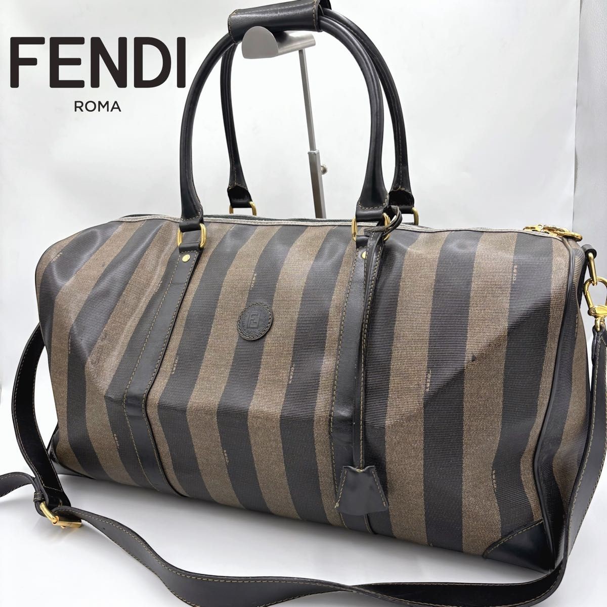 RARE FENDI Pekan Leather PVC Boston Bag Large Shoulder Handbag 2-Way