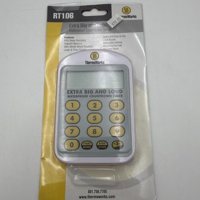 ThermoWorks Extra Big and Loud Kitchen Timer Water Resistant White Red Rt106