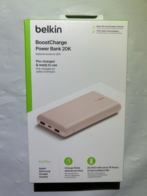 Belkin- Boost Charge Power Bank 20K, 1 x USB-C and 2 x USB-A, Color: Rose Gold