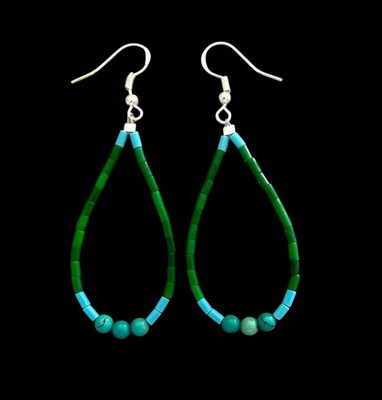 NATIVE AMERICAN Turquoise & Malachite Heishi Earrings