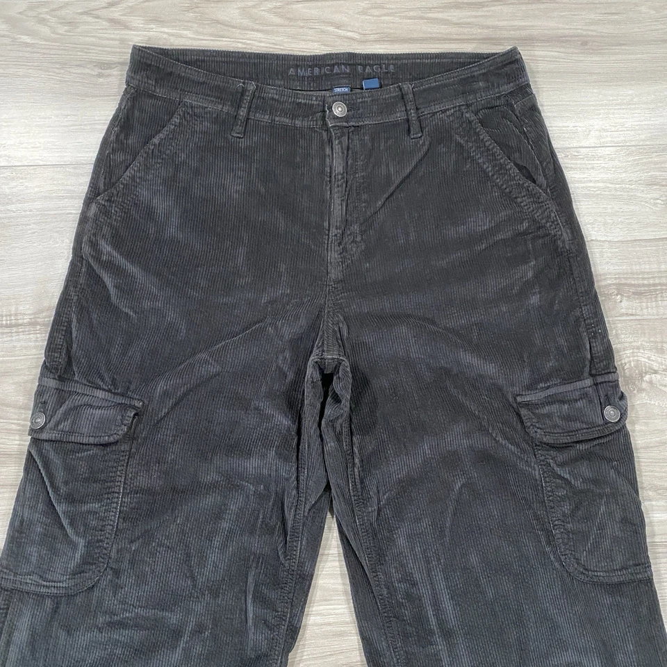 American Eagle Pants Women 12 Long Super High Rise Baggy Wide Leg Corduroy Cargo - Image 2 of 4