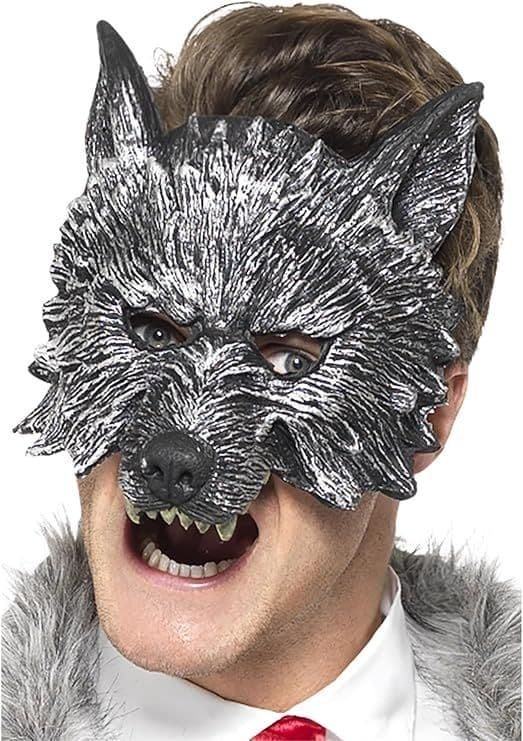 Big Bad Wolf Mask Deluxe Adult Halloween Fancy Dress Animal Face Grey