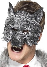Big Bad Wolf Mask Deluxe Adult Halloween Fancy Dress Animal Face Grey