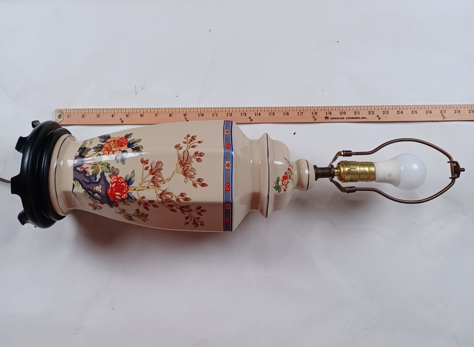 Elegant Vintage Porcelain Ginger Jar Lamp 27" Floral Chinoiserie Table Lamp