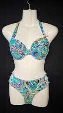 American Eagle Aerie Blakely Bikini Swim Set Paisley Blue 34 D Hipster L 8901