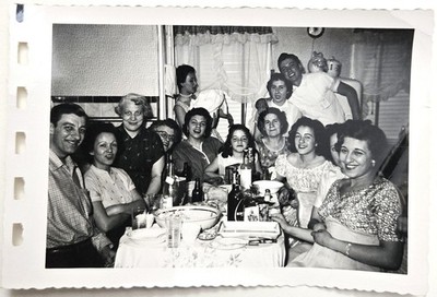 Vintage Found Photo 1920s Art Deco Era Group Men & Women Sitting at Table Party