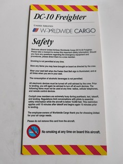 Safety Card United Airlines Worldwide Cargo DC 10 Freighter 4/98