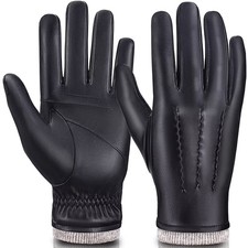 MAGILINK Mens Leather Gloves Touchscreen Texting, Winter Large, Black