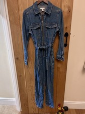 Topshop Tuta Denim Zip Cintura Tasche Blu Taglia 10