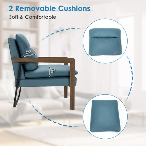 Modern Lounge Chair Accent Armchair w/Steel Bracket &Rubber Wood Legs Blue - Picture 6 of 8