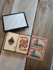 Vtg Brown + Bigelow 2 Deck Playing Card Set Redislip Finish Storage Box USA