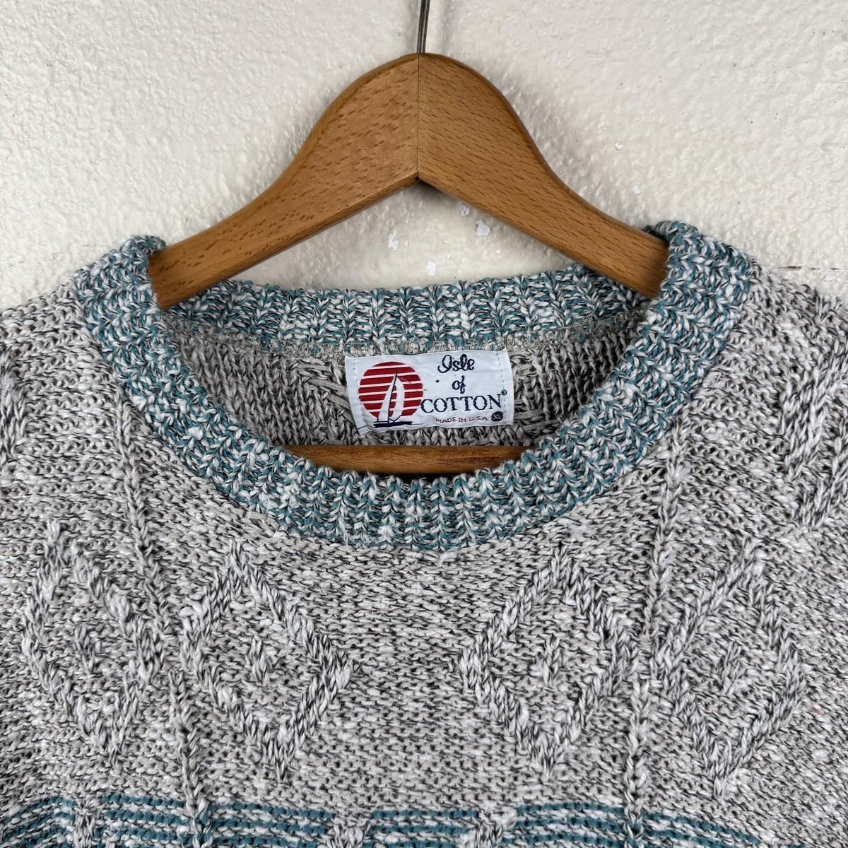 Vintage Isle of Cotton Sweater Mens Large Pullover Crewneck Knit 