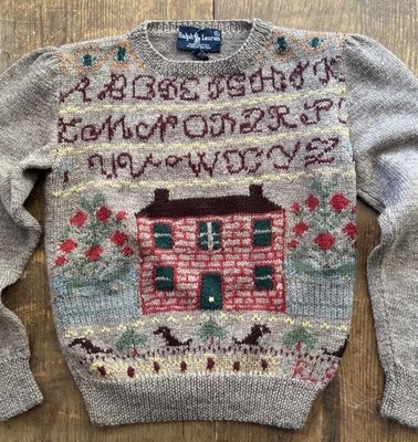 rare Vintage 1982 Ralph Lauren 'Sampler Schoolhouse' Sweater hand