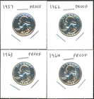 Lot of (4) Coins - 90% Silver *PROOF* Washington Quarters: '57, '62, '63, '64