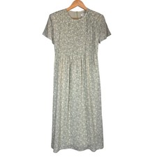 90s Coldwater Creek Ditsy Floral Midi Dress Petite 10 Cottagecore Modest Green