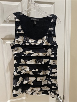 #ad #ad White House Black Market Sz M Sleeveless Top Blouse Gorgeous Black White Floral $23.99