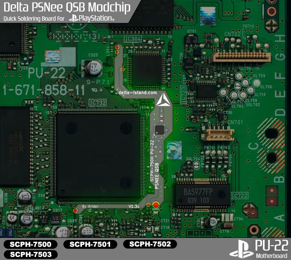 PS1 Modchip Puce PU-22 SCPH-7501 SCPH-7502 7503 - Import and backup region free - Photo 2/4