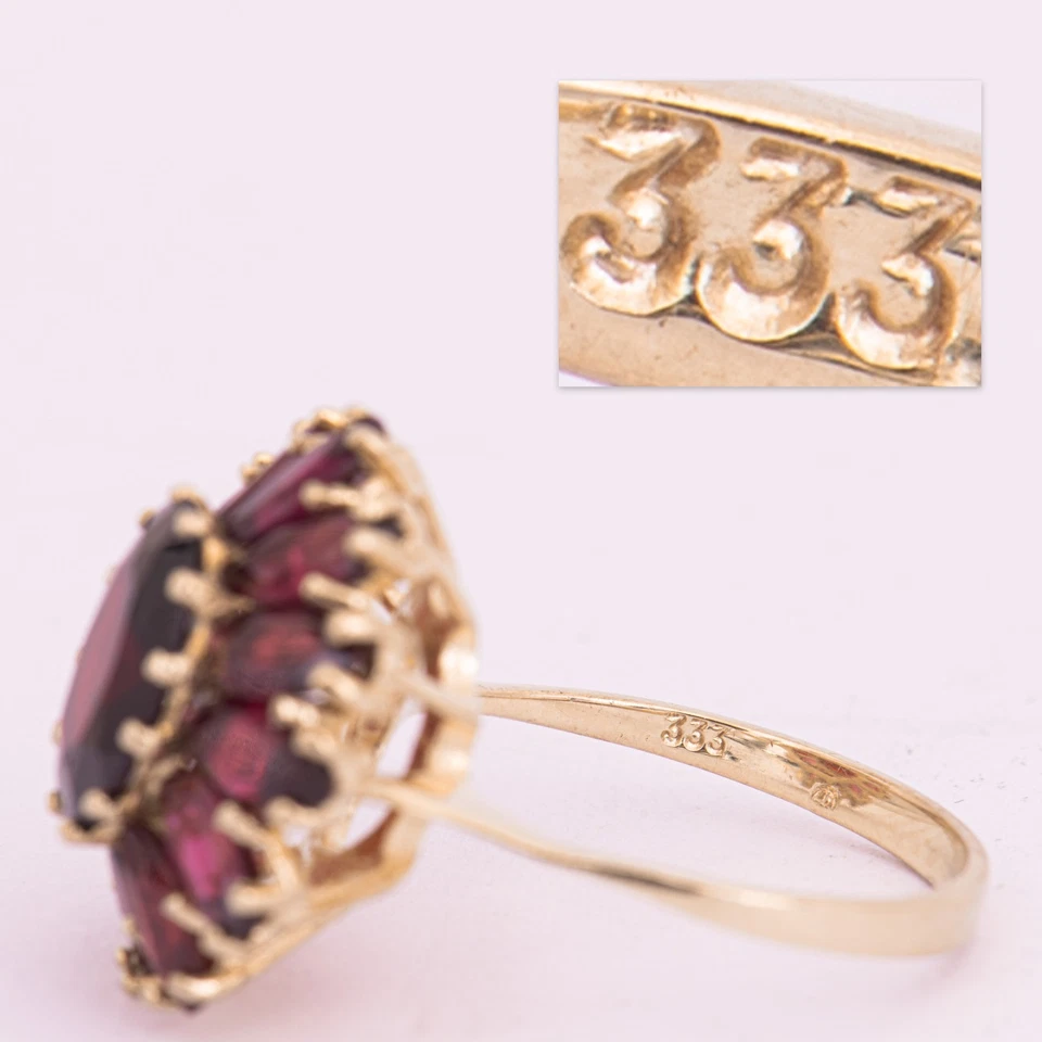 Gr. 54 - Vintage Pyrop- (Böhmischer) & Almandin-Granat Damenring Gelbgold 333/8K - Bild 4 von 4