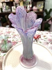 Vintage Hand Blown Murano Style Stretched Art Glass Vase Pink  Blue Green White