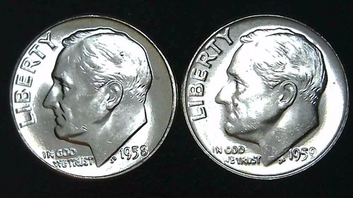 1958 1959-P  10C Roosevelt Dime (2  Coins) BU 90% Silver 26ctt0106-5