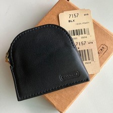 Old Coach Vintage Black Leather Coin Case 7157