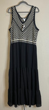 Nine West Womens XL Black White Tiered Crochet Maxi Dress Sleeveless Resort NEW