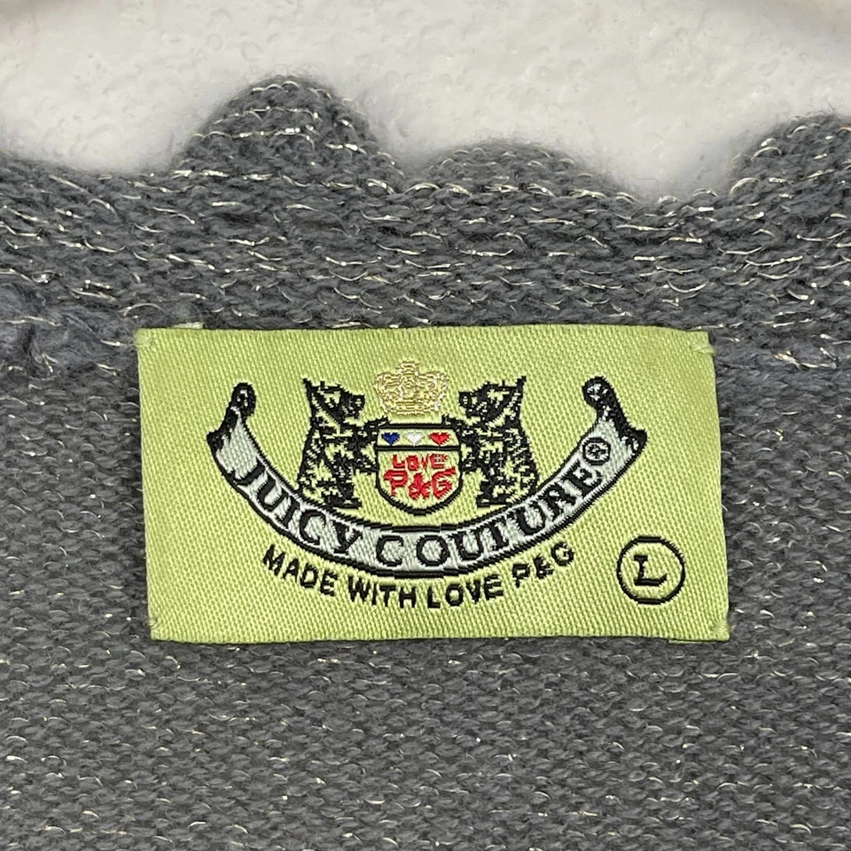 Cárdigan grande vintage Y2K Juicy Couture gris dorado cachemir cortado con lazo delantero Foto 4 de 4