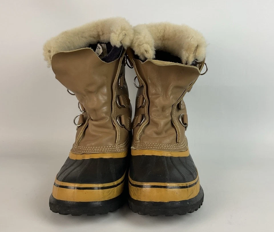 Botas Sorel Caribou para mujer 6 negras tostadas de cuero de goma forradas superiores de felpa cálidas Foto 2 de 4