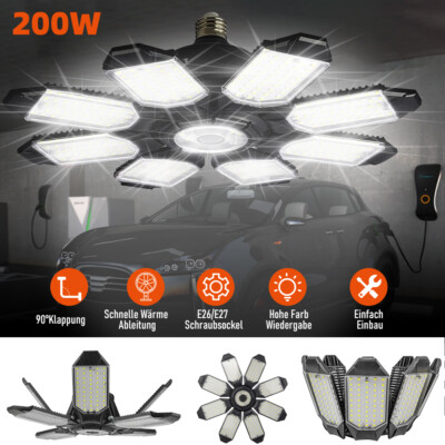200W LED Garagenlicht Verformbar Garagenlampe Werkstatt Deckenleuchte Licht E27