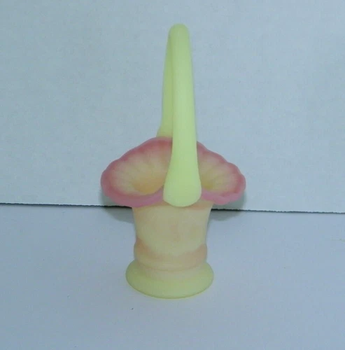 Fenton #37 Mini Miniature Burmese Satin Basket Yellow Pink Uranium NFGS GLOWS