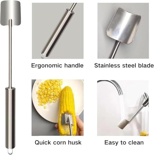 Kitchen Corn Stripper Tool Stainless Steel Long Handle Easy Clean Peeler - Picture 3 of 6